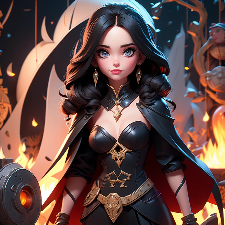 1 evil guardian woman with black dress and cape. Com o olho vendado