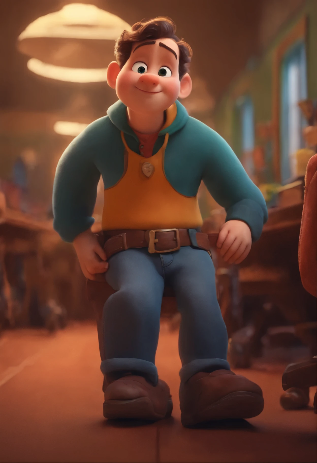 Image of a for a story in a YouTube video in Pixar format, He is the little allabester., he is the leader of the class, el es extrovertido, Playful and gets up for many things., pelo corto