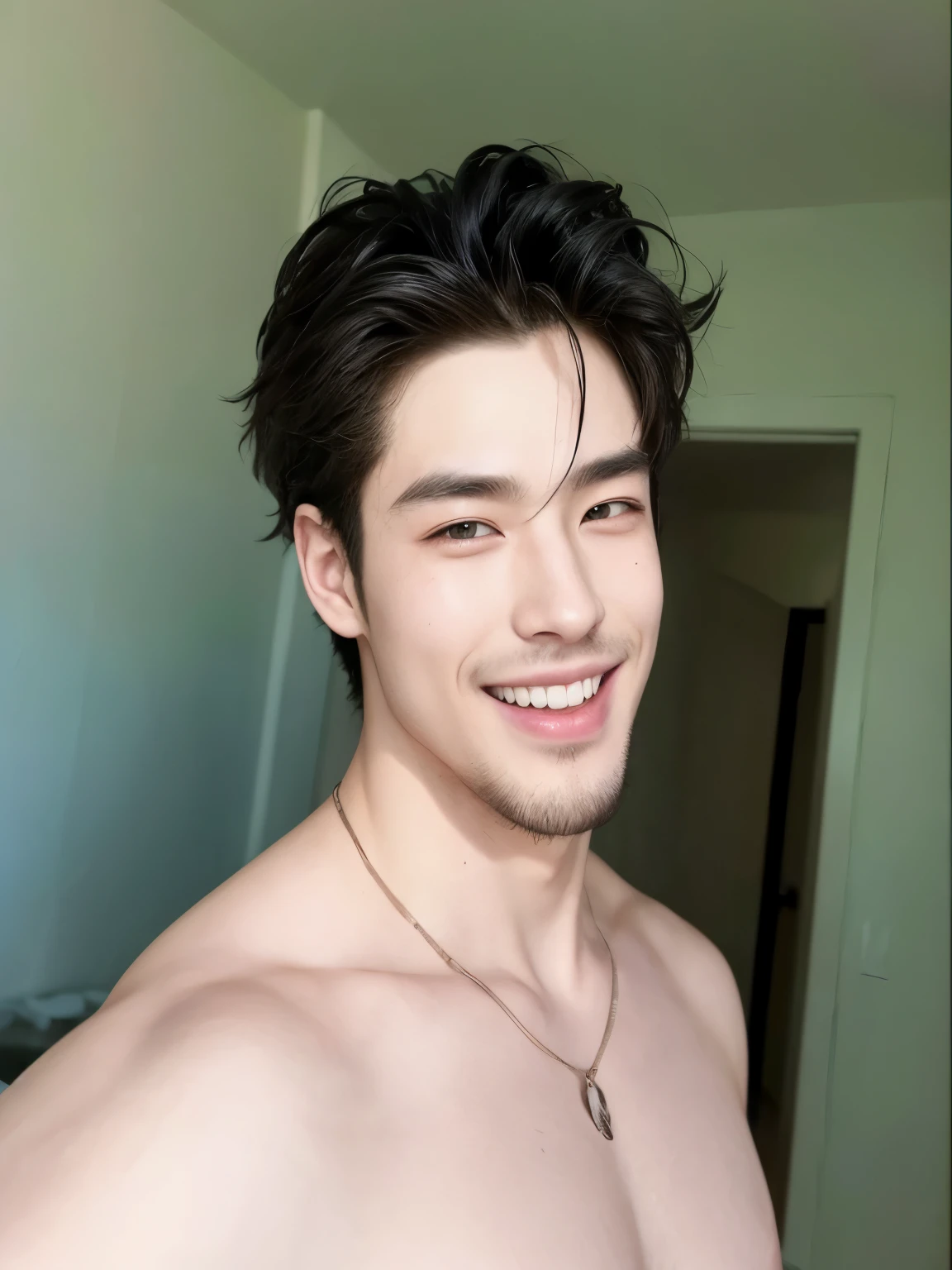 tem um homem de camisa sorrindo e posando para uma foto, inspirado em Adam Dario Keel, Rick Dai, rosto bonito and beautiful face, lindo chad queixo, perfect rosto bonito, profile picture with headshot, half body head shot, rosto bonito e atraente, linda e sorridente, homem sul-coreano, jovem com rosto lindo, lindo jovem, asian man, rosto bonito