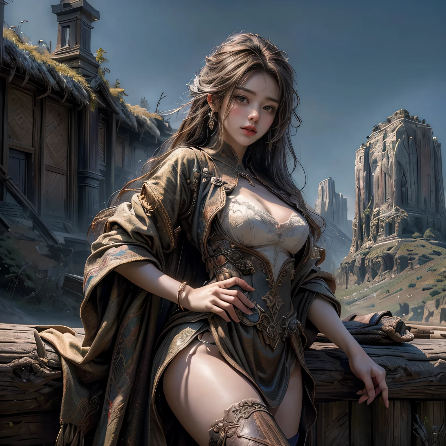 ((masterpiece, highest quality, Highest image quality, High resolution, photorealistic, Raw photo, 8K)), Ultra Wide Angle, fantasy scenery, fantasy plateau, beautiful girl