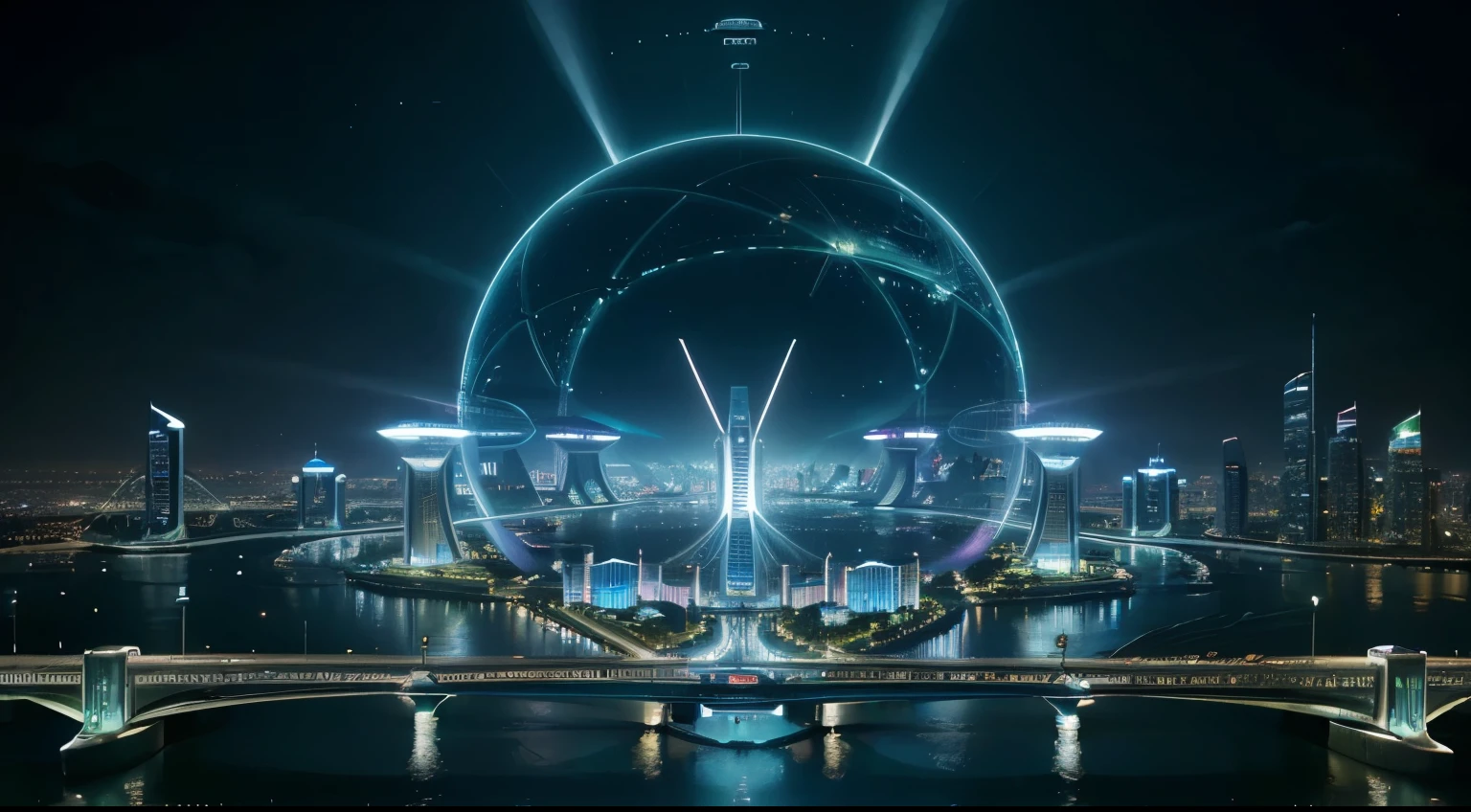 futuristic city with a river and bridges in the foreground, beautiful city of the future, city of the future, otherwordly futuristic city, landscape of a future city, futuristic utopian metropolis, futuristic utopian city, futuristic city, human futuristic city, vista of futuristic city, futuristic city scape, utopian city, futuristic metropolis, in a future city, future city