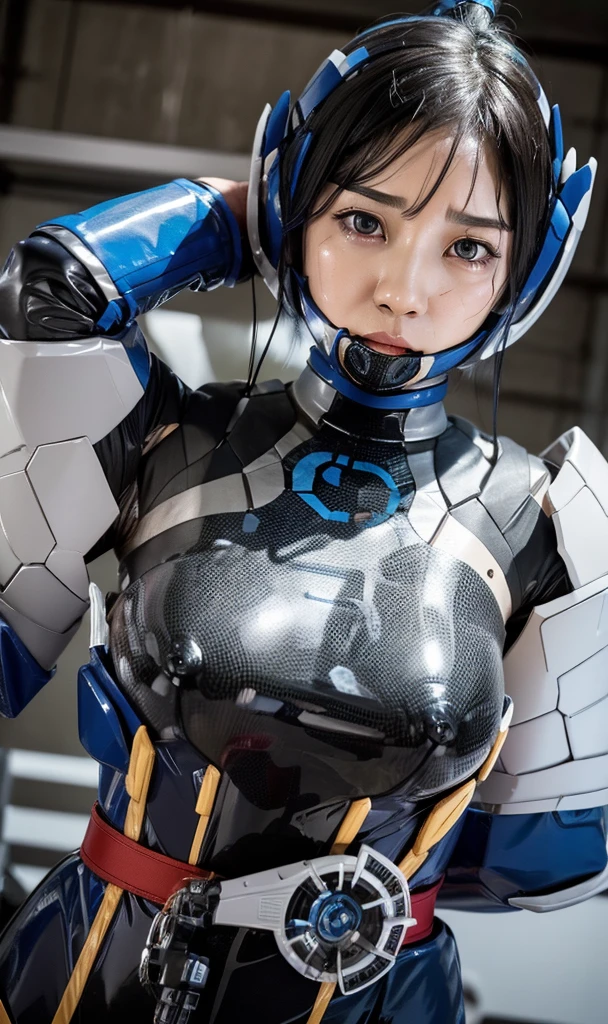 rough skin, Super detailed, advanced details, high quality, 最high quality, High resolution, 1080p, hard disk, beautiful,(war machine),beautifulサイボーグ女性,Mecha cyborg girl, middle-aged women　sweaty face　white of eyes　syncope　expression of agony　painful　Drooling from the mouth　Look like you&#39;re about to die　　cute　black haired　((Steam comes out of my head)) short hair