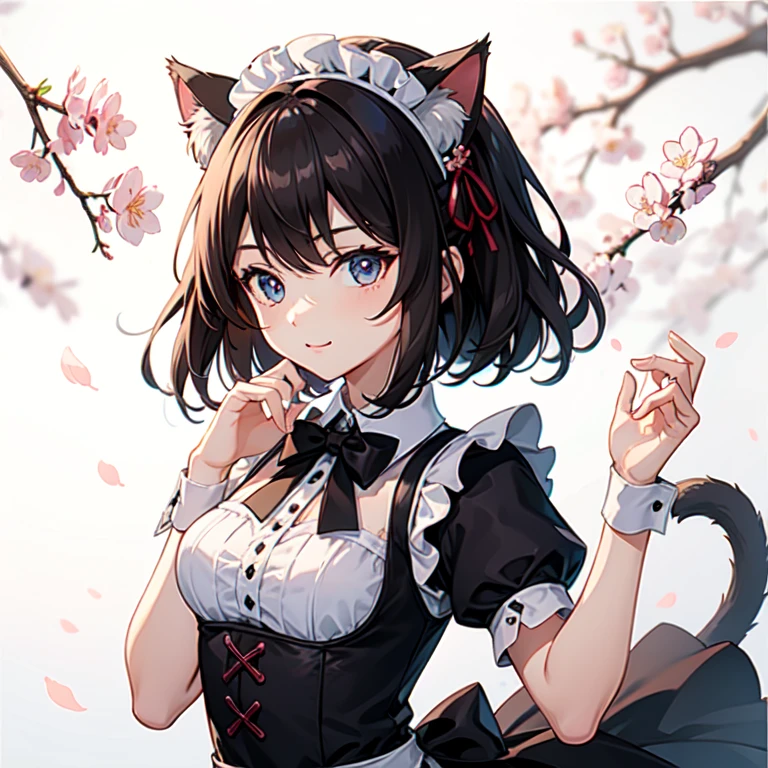 masterpiece、highest quality、8K、cute、cat ear maid、cherry blossoms