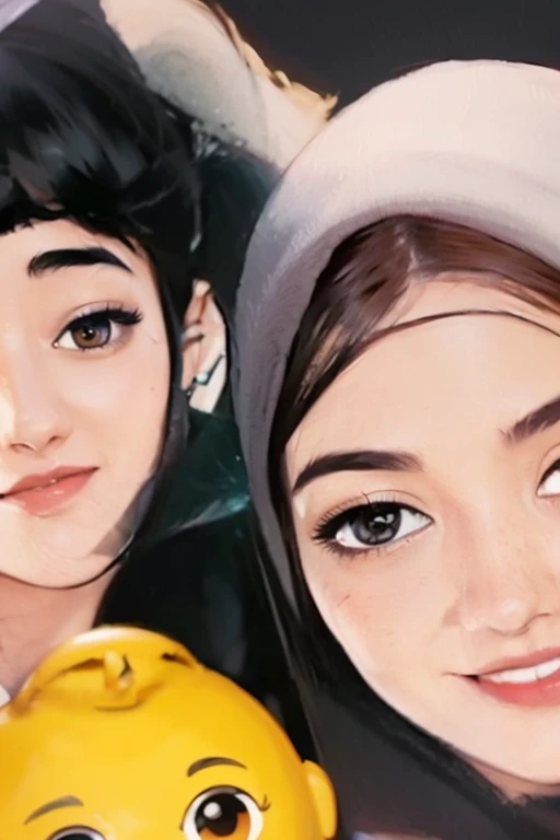 there are two people that are holding a yellow smiley face, realism artstyle, artwork in the style of guweiz, close up potrait, digital painting, art style, digital painting art, animated film, in style, digital art , inspired by Altoon Sultan, realistic,digital art