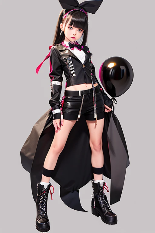 whilte , punk , a ************ girl holding a lot of balloons, ((full body)), twin drill hair, big ribbon