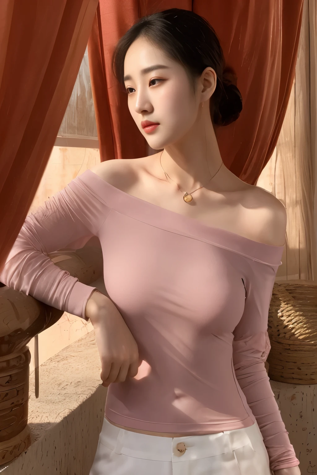 araffed woman in a pink top posing for a picture, gorgeous chinese model, xintong chen, gorgeous young korean woman, dilraba dilmurat, beautiful south korean woman, wenfei ye, xue han, korean women's fashion model, inspired by Tang Yifen,  beautiful young korean woman, style of guo hua