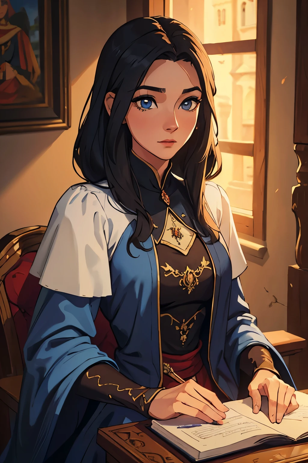 garoto lindo, roupas medievais, elegante, castelo, corpo atraente, cabelos ruivos, olhos castanhos, detailed facial features, Funny posture, soft lighting, cores vibrantes, oil painting, pincelada fina, high resolution (4K, 8k), detalhes de fundo intrincados