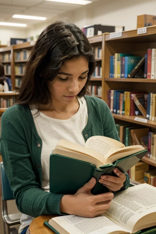 Genera un chico, estudiando en una biblioteca, sentado, leyendo un libro de quimica organica