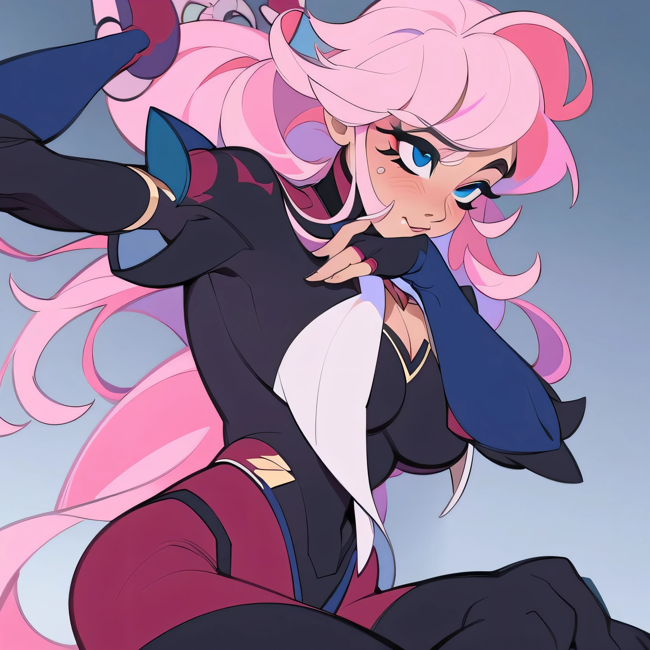 concepto de personaje adoptar, femenino , cuerpo completo grande (sad), cabello rosado