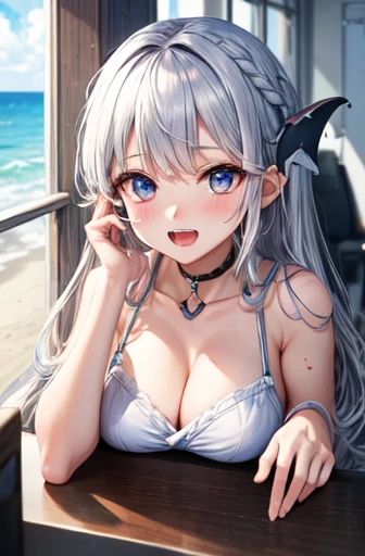 Garugura shark silver hair blue eyes jagged tooth girl cute