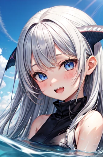 Garugura shark silver hair Loli blue eyes jagged tooth girl cute half twin tail