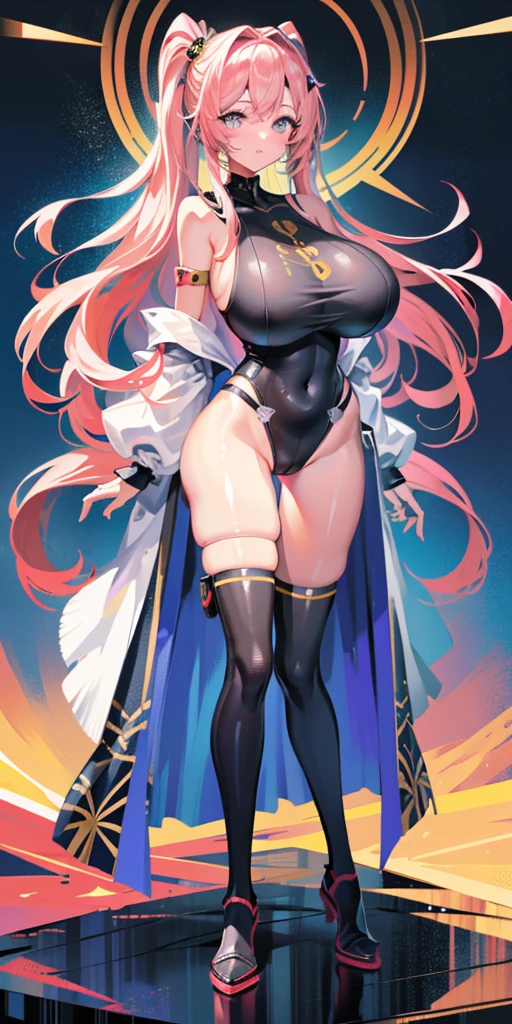(masterpiece, best quality: 1.3), (16K, High resolution: 1.3), Beautiful age girl, Mechanical body, clean skin, Light, 有Light发Light, Very cute and beautiful female idol, open navel,Bare thighs,Full body female love, staring at the audience, 目Light坚定而凝重,beautiful breasts、huge breasts:1.4