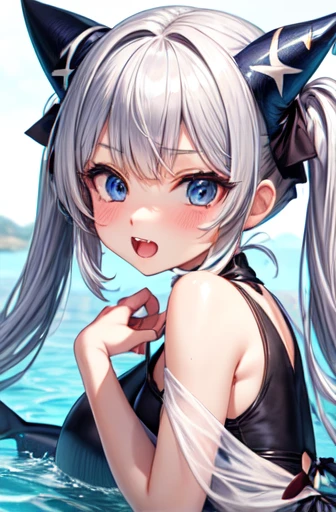 Garugura shark silver hair Loli blue eyes jagged tooth girl cute half twin tail