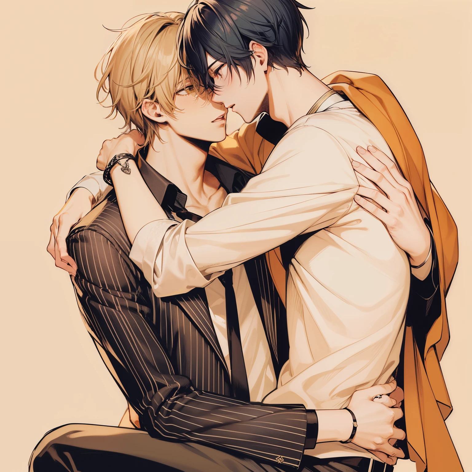 anime couple hugging each other in a hug, yaoi, bishounen, two anime handsome men, zerochan, by Naka Bokunen, homoerotic!!, amano and olivier ledroit, hug, by Eizan Kikukawa, sasoura, kissing together cutely, kiss, hugging, gay, sirius a and sirius b、BL,yaoi,2man,his ,2male,loveloveforever,hugg,kiss,fullbodyshot.