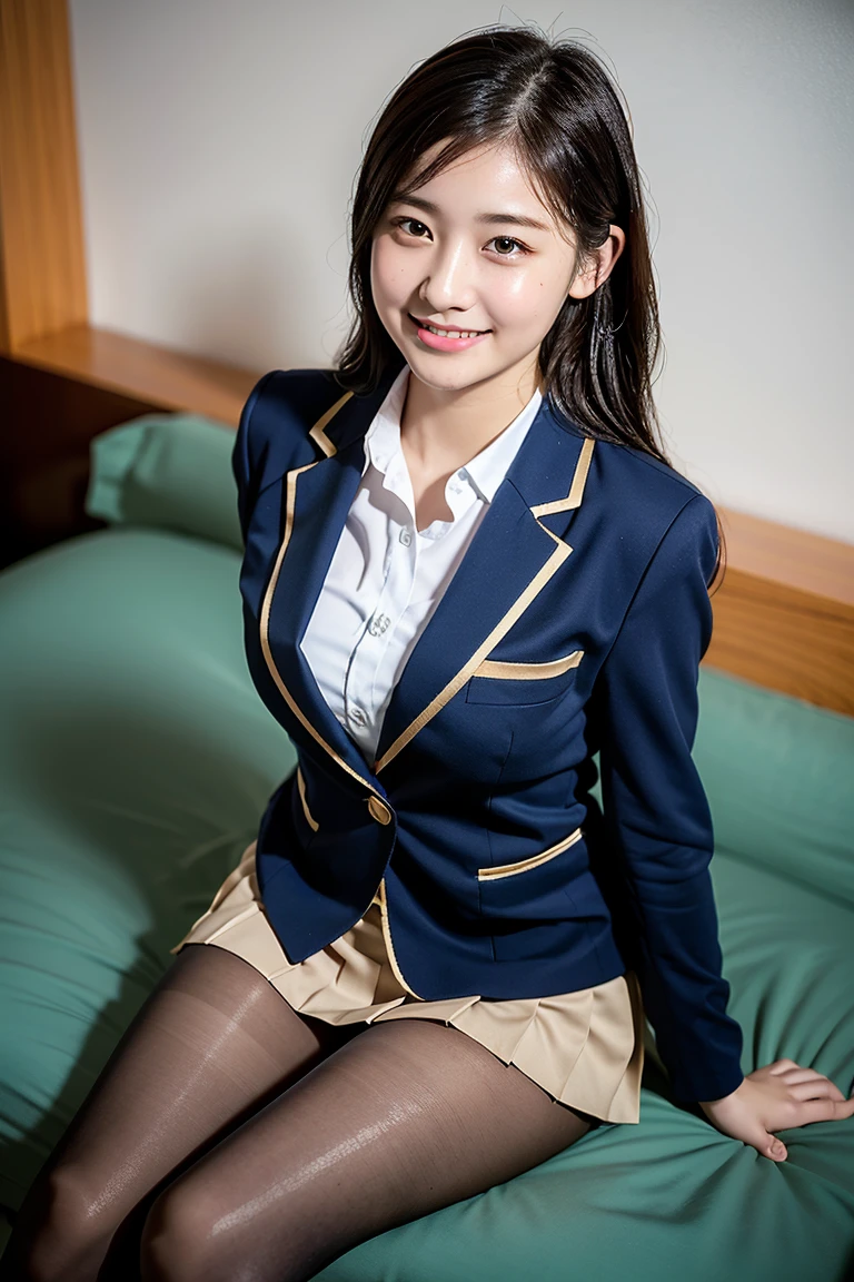 (8K), (highest quality: 1.2), (realistic), (realistic: 1.37), ultra high resolution, 1 girl, cute, smile, closed mouth, beautiful details, beautiful nose, wet hair, giant dulcefo, pork, thighs,Self snap,University Student Uniform,simple blazer,pleated skirt,Are standing,opaque tights,(8K), (highest quality: 1.2), (realistic), (realistic: 1.37), ultra high resolution, 1 girl, cute, smile, closed mouth, beautiful details, beautiful nose, wet hair, giant dulcefo, pork, thighs,Self snap,University Student Uniform,simple blazer,pleated skirt,opaque tights,bed,spread your legs ,skirt lift, From above