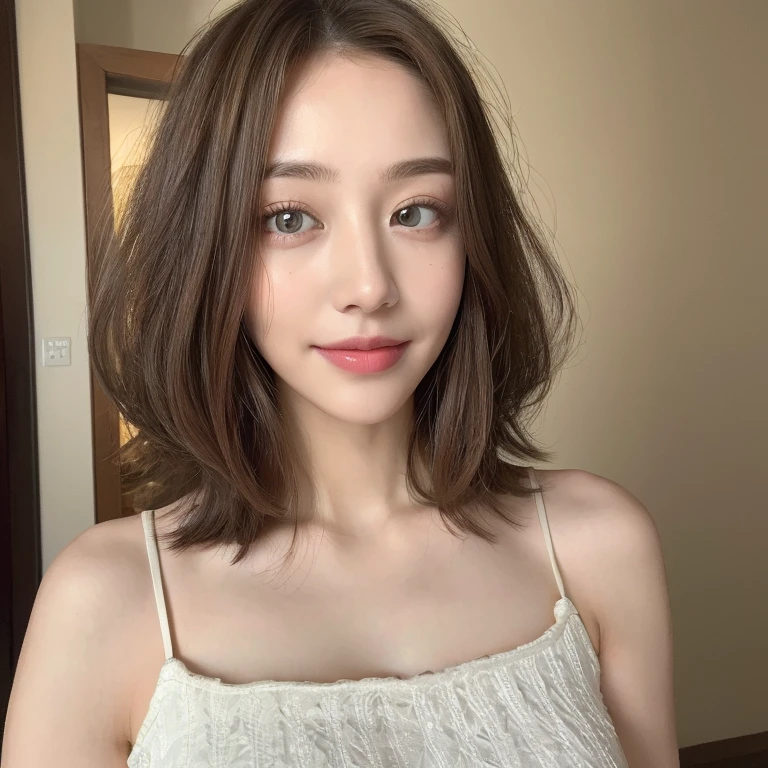 ((highest quality, 8K, masterpiece: 1.3)), 1 girl, The beauty of slim abs: 1.3, (hairstyle casual, big breasts: 1.2), dress: 1.1, super fine face, delicate eyes, double eyelid, smile, Home