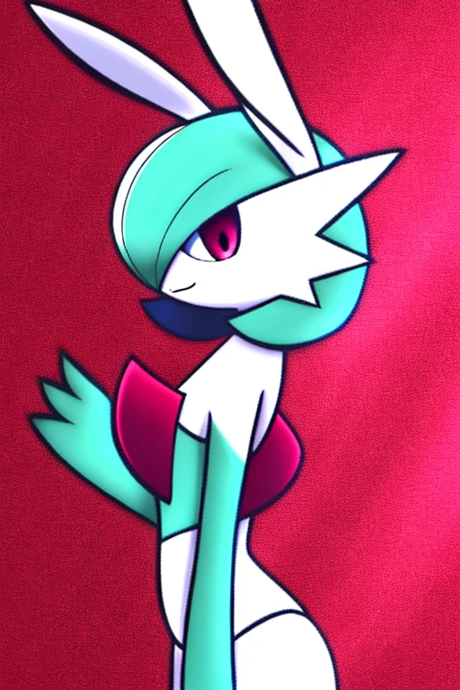 SeaArt, best_quality, 1 girl, solo, gardevoir, creatures \(company\), freak game, Nintendo, pokemon, pokemon \(game\), bangs, colored skin, female focus, Pokemon Gen 3, green hair, green skin, hair over one eye, multicolored skin, pokemon \(creature\), red eyes, short hair, two-color skin, white skin, playboy bunny, pink leotard, smile.