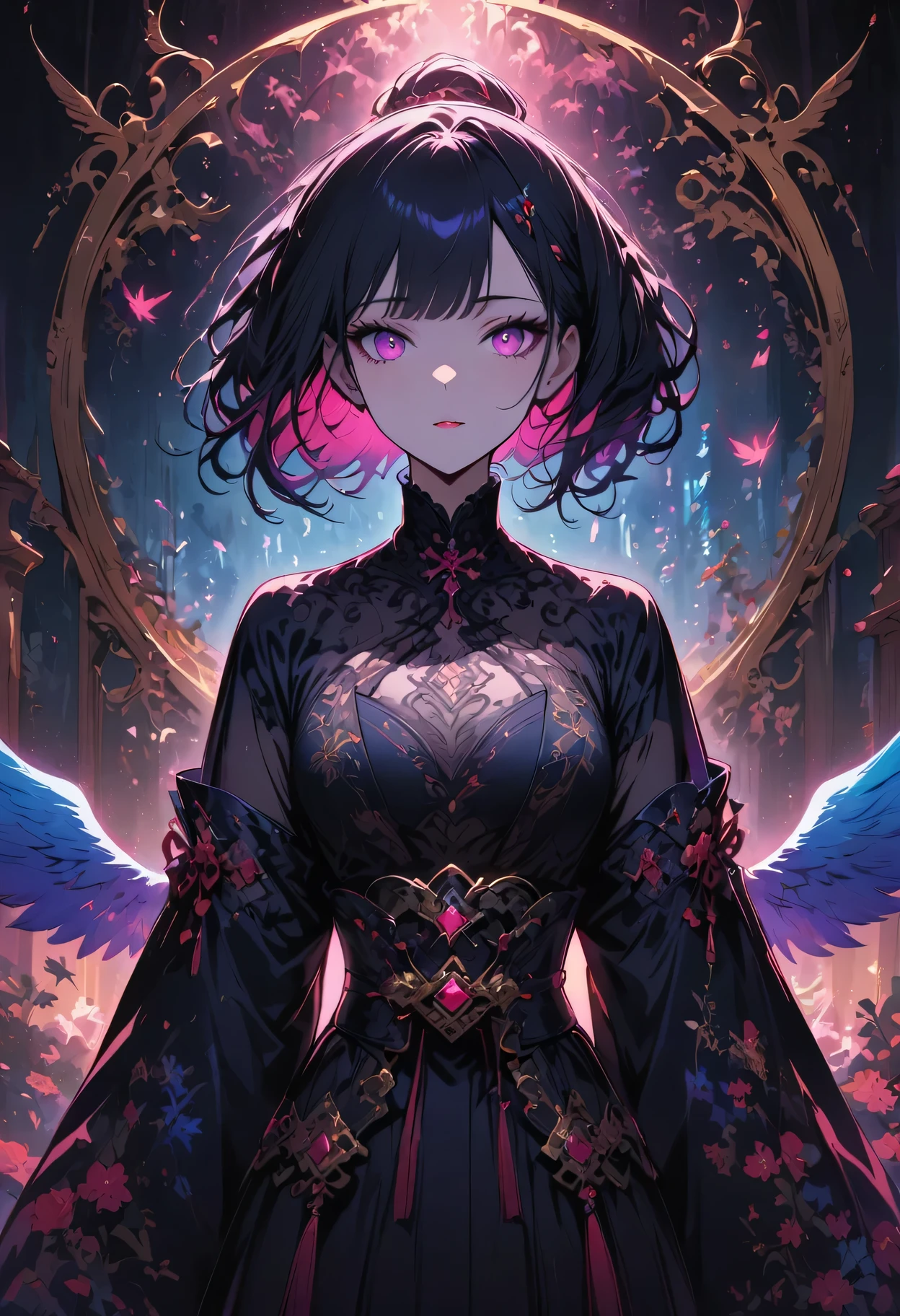 surreal, Very detailed, and a high resolution 16k image of a young man, Beautiful female ghost or guardian angel. She has light pink hair and translucent skin, Wearing a traditional Japanese kimono,There is a small cherry blossom pattern on the belt. The image captures the ethereal beauty and mystery of the world. Style inspired by sophistication, Soft aesthetics in traditional Japanese art.