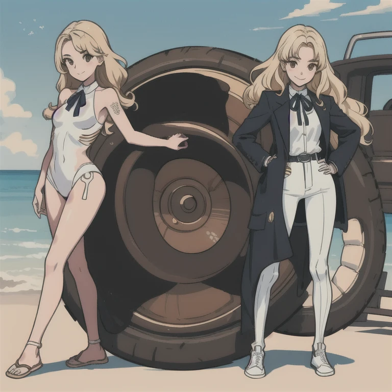 perfect anime illustration, masterpiece, girl, medium breasts, multiple girls, millions of sisters, thousands of sisters, (((blonde girl, brown hai赤 girls))), sisters of the same age, rich sexy , brown hair, blonde hair, curly hair, long hair, different hair colors, hazel eyes, smile, white skin, (((From the neck down is a machine , Golden internal skeleton exposed, The legs look like々tires))), matching body, High resolution, full body, group of sisters