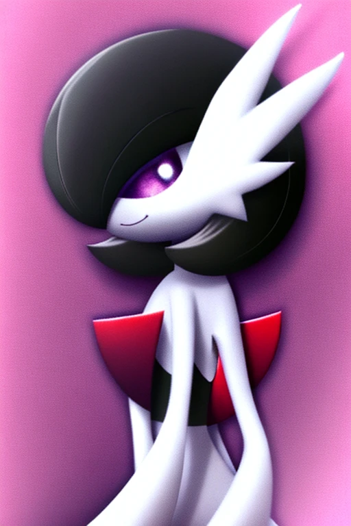 SeaArt, best_quality, 1 girl, solo, gardevoir, creatures \(company\), freak game, Nintendo, pokemon, pokemon \(game\), bangs, colored skin, female focus, Pokemon Gen 3, black hair, black skin, hair over one eye, multicolored skin, pokemon \(creature\), purple eyes, short hair, two-color skin, white skin, playboy bunny, pink leotard, smile.