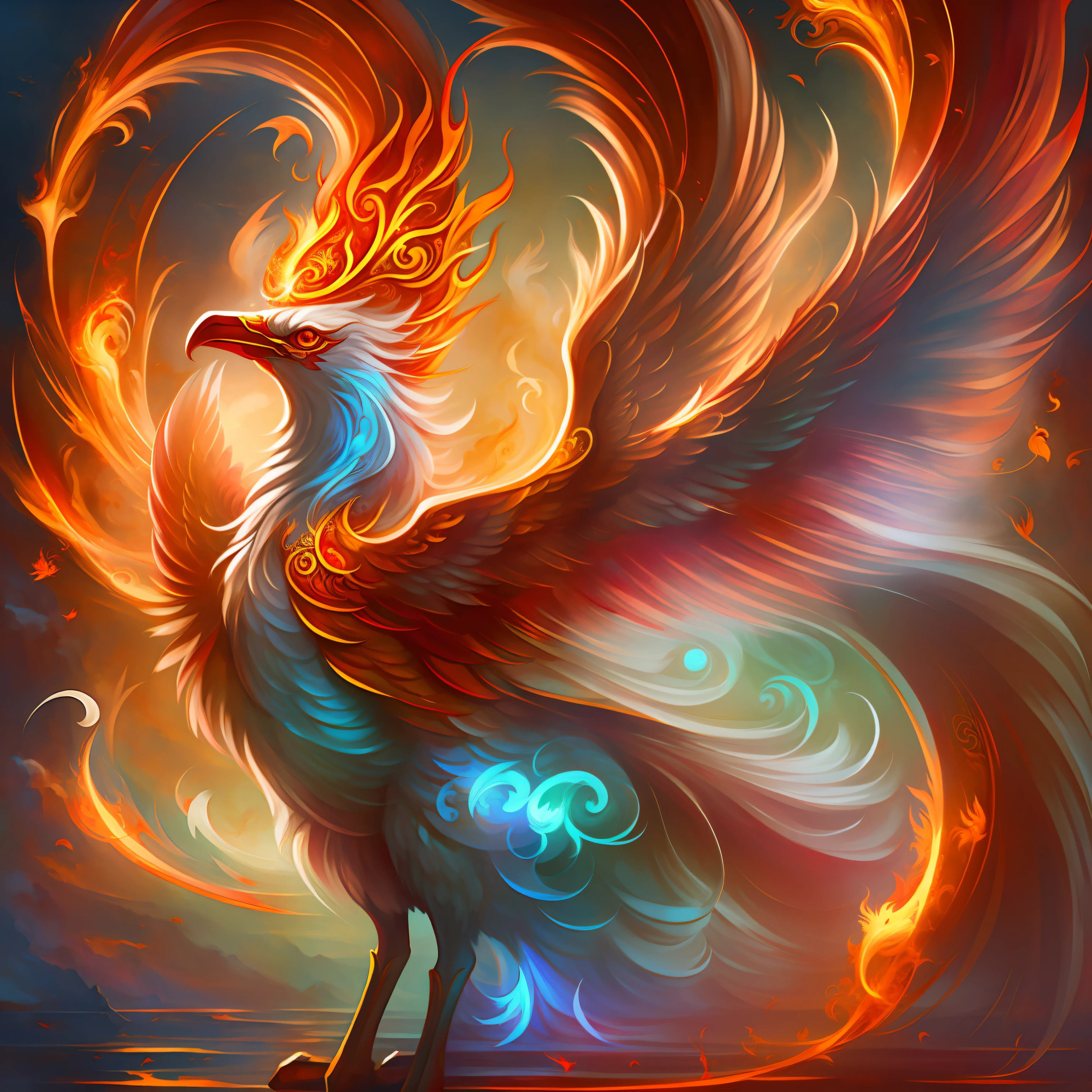 The red phoenix, which is a symbol of auspiciousness and peace, is also the embodiment of loyalty and chastity, or the embodiment of bravery and wisdom, driving the red flame endlessly, painting cutely