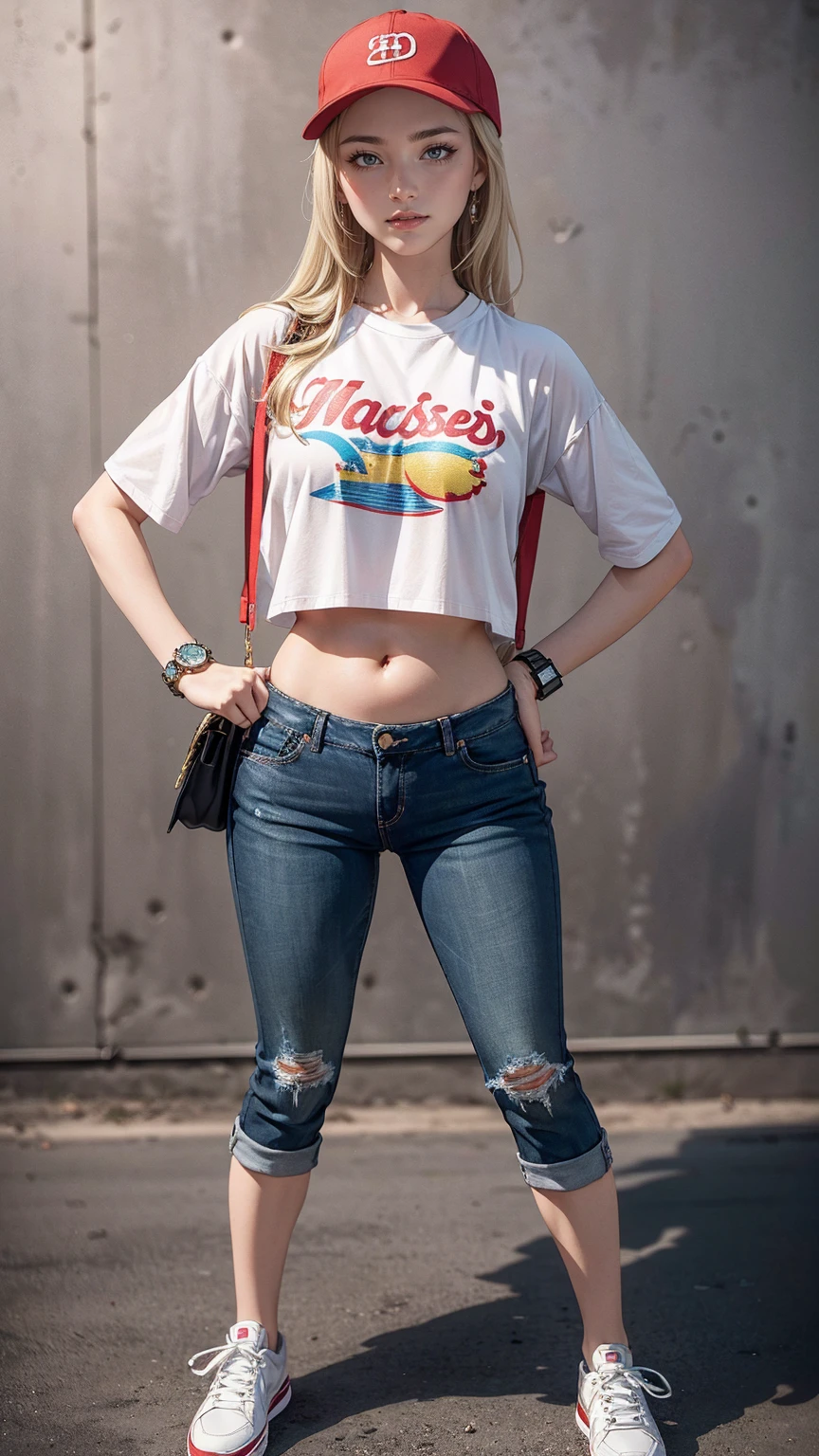 1girl, extremely beautiful, wavy hair, hair blown by strong winds, college girl, navy hoodie-zip jacket, tight white shirt, ((wearing sling-bag)), blue jeans, sneakers, fit body, small breasts, big booty, full body, from below, walking at the street,