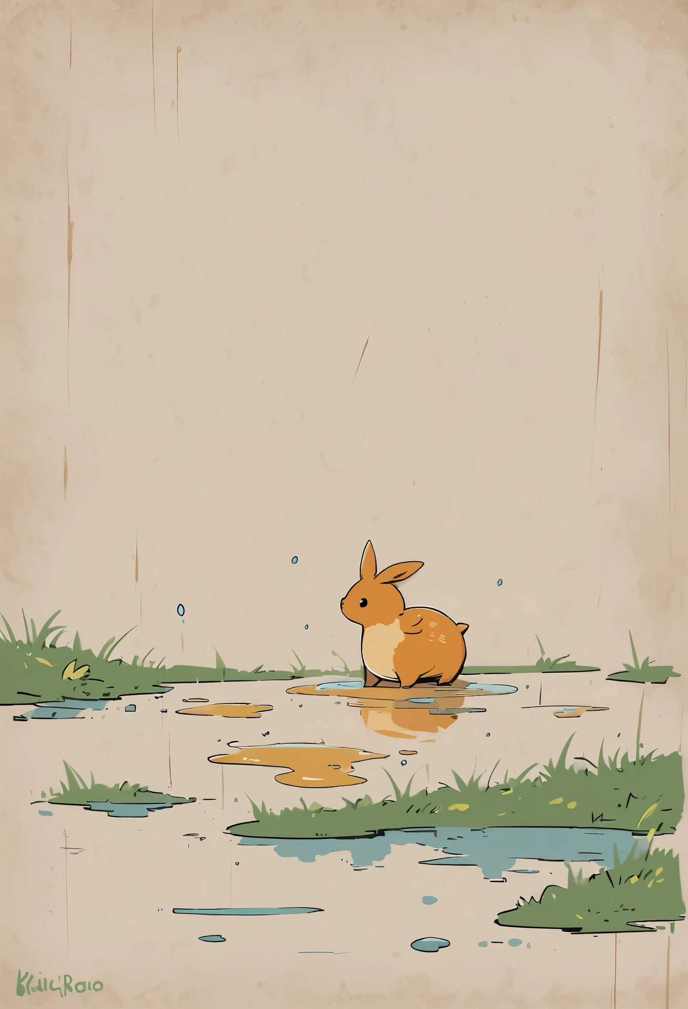 concept art, no humans, puddle, rural, rain, cloudy,