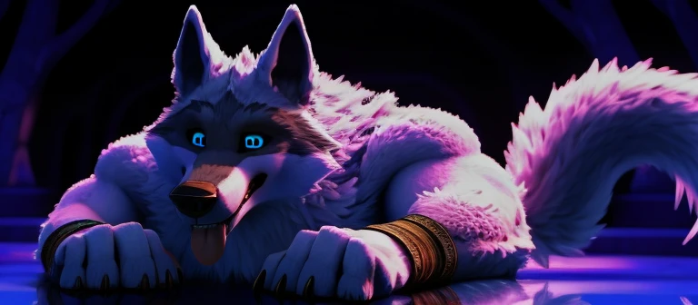 suggestive content, high resolution, super high resolution, beautiful details, hypnotized beautiful eyes, depth of field, single focus, detailed background, high quality, good lighting, high remasterpiece))), 8k, depth of field, ray tracing, detailed background , excellent lighting, detailed face and body, detailed lighting, [cinematic lighting], [backlight], [detailed ambient light], [gray natural lighting], [sharp focus], (only), death wolf, 1 , alone, colored sclera, blue eyes, Canine, Canis, Canid, Wolf, tail, (thick fluffy tail), big penis, big paws, claws on fingers, big ears , high ears, handsome, masculine, muscular, big muscle, muscular legs, blue eyes, tongue out,naked, porn, bowed on all fours for his master, profile picture, forest background