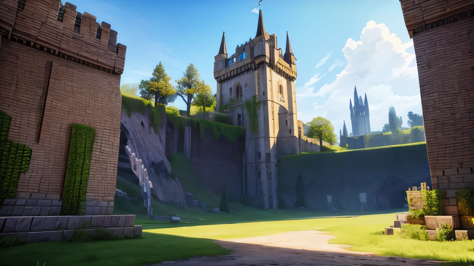 Fantasy world, wyverns, knights, castle, realistic photo, minecraft style