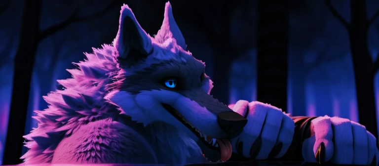 suggestive content, high resolution, super high resolution, beautiful details, hypnotized beautiful eyes, depth of field, single focus, detailed background, high quality, good lighting, high remasterpiece))), 8k, depth of field, ray tracing, detailed background , excellent lighting, detailed face and body, detailed lighting, [cinematic lighting], [backlight], [detailed ambient light], [gray natural lighting], [sharp focus], (only), death wolf, 1 , alone, colored sclera, blue eyes, Canine, Canis, Canid, Wolf, tail, (thick fluffy tail), big penis, big paws, claws on fingers, big ears , high ears, handsome, masculine, muscular, big muscle, muscular legs, blue eyes, tongue out, naked, porn, sitting like a dog, profile picture, forest background