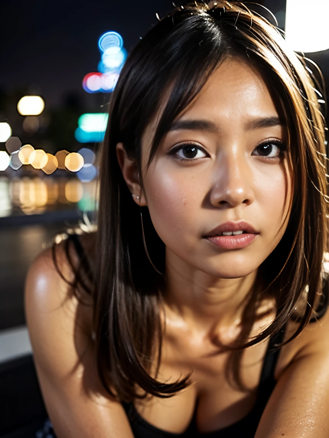Han So Hee sitting on a bench in the park, night lighting, city lights, moonlight, 4K at night, Fuji XT3, 8K, Maximum results, Taken with Kodak, 賞 - 受賞photograph, (超realistic:1.5), (highest quality:1.5), realistic, Fine skin texture, table top, (realistic:1.4), RAWphotograph, perfect shading, realism, photograph,detailed facial texture, detailed lip texture, Fine ears, eye for detail, written boundary depth,