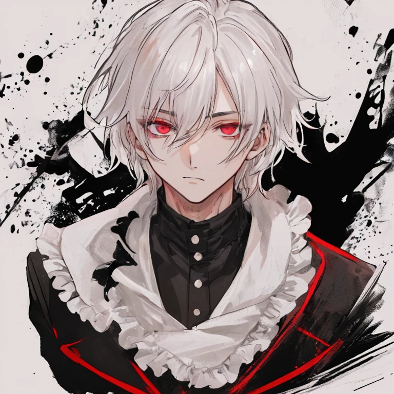 hombre de pelo blanco, ojos rojos 