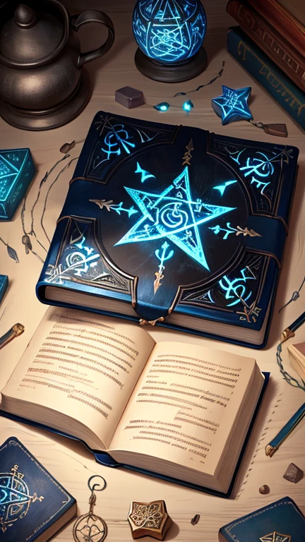 Magic book with drawn symbols,Ancient runes and magic symbols, Stone