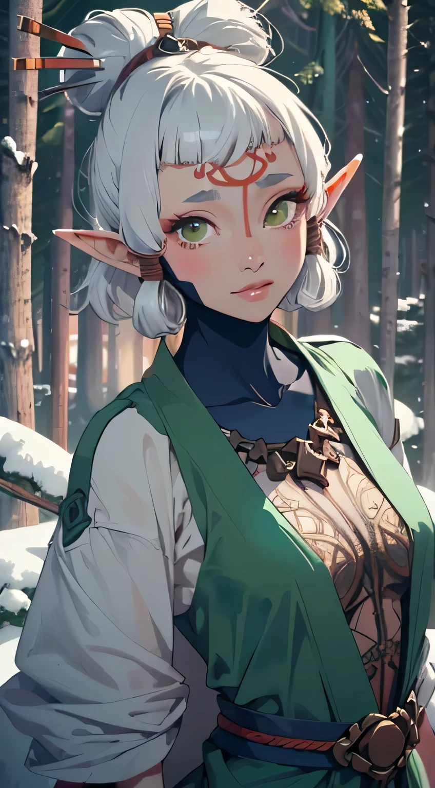 paya, cute elf,((anime elf with extremely cute and beautiful brown hair)), (((elf))), (((elf ears))),((((white hair:1.35,short brown hair,boy haircut,tny short haircut,colored inner hair,ear breathing)))),(((green_eyes:1.3))),intricate eyes,beautiful detailed eyes,symmetrical eyes,big eyes:1.5,(((lustrous skin:1.5,bright skin: 1.5,skin tanned,shiny skin,very shiny skin,shiny body,plastic glitter skin,exaggerated shiny skin,illuminated skin))),(detailed body,(detailed face)), cute,slutty,erotic,daring,((nsfw)), (((intricate outfit,intricate clothes,embroidered outfit,ornate outfit,embroidered clothes,ornate clothes))), (dynamic pose:1.0),happy,smile,(centered,scale to fit dimensions,Rule of thirds), ((snowy pine forest at night)), with dark stormy clouds,winter,scenery:1.25,((snow forest background)),Christmas tree, highres,sharp focus,(ultra detailed,extremely detailed),(photorealistic artwork:1.37),(extremely detailed CG unity 8k wallpaper),(((vibrant colors,vibrant theme))),(intricate),(masterpiece),(best quality), lying down, lying on back
