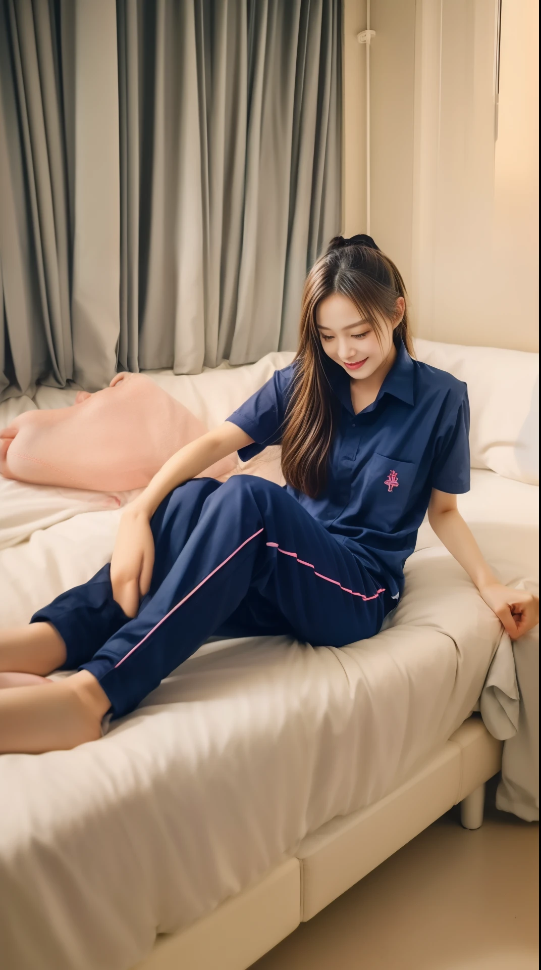 (best quality,10,10,height,Masterpiece:1.2),Special details,(realistic,Realistic picture,Realistic photos:1.37),1 Cute girl in the kitchen,shiny, skin shiny,only,smile softly,BDclothelue shirt:1.3)),short sleeve,shirt, Long pants.,(navy_long_track pants:1.1), ((Kitchen Background)),Dynamic angle,excited,Face focus,dynamic poses,from behind,focus on ass,Masterpiece, best quality, ultra realistic, Too many details, 8k resolution, raw photos, Sharp focus, ((Navy blue shirt:1.1)), short sleeve, long route, perfect body, 2 mature women, 18 years old, Cinema-grade lighting system,blue sweatpants,exercise cloth,correct anatomy,perfect body, correct body, Sharp face, Correct body anatomical, full body, realistic gestures, long-haired, realistic poses,Wear long shorts...........................,The legs are long.,Good shape,carved girl, Slender figure, model, Good shape, beautiful body,blue sweatpants, two girls kissing