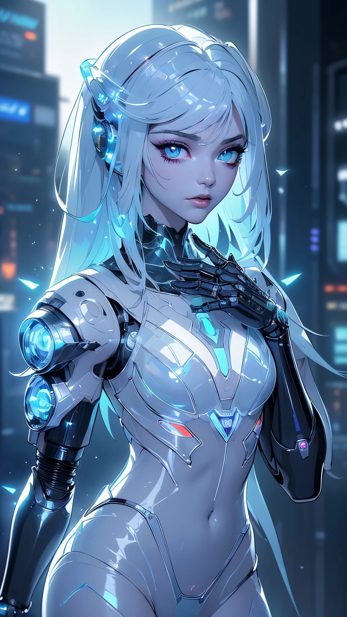 un primer plano de un robot con ojos rojos y casco, (portrait of a cyberpunk machine:1.4) , retrato detallado de un cyborg, robot ciberpunk, hyper-realistic estilo ciberpunk, (deep Mecanoide cyberpunk:1.4) , estilo ciberpunk ， Hyper realistic, (Detalles de Cyborg y Wire:1.4) , cara ciberpunk, cybernetic and very detailed, (Mecanoide cyberpunk:1.4) , cyborg portrait, primer plano, retrato, de, cyborg, (Detalles de la cara: 1.5, ojos azules brillantes, hermoso rostro, ojos bonitos, Contorno del iris, labios delgados: 1.5, Thin, sharp pale eyebrows, Long, dark eyelashes, double tabs),manos perfectas: 1.5, (dynamic pose), (pose vaquero), (mostrando panties white lingerie), (estilo encaje white :1.4), (cyborg white mecánico plastic transparent :1.4), (cyborg neon verde transparent plastic :1.4) 