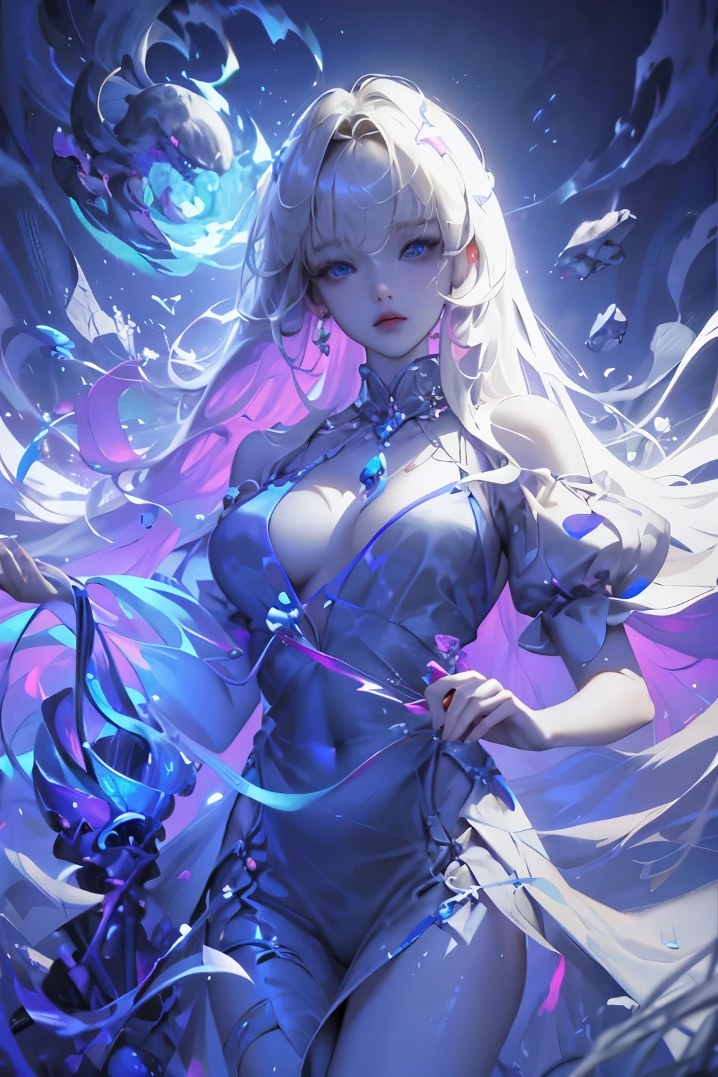 Unbeatable beauty, Skin is firm and shiny, bangs between eyes, Shiny straight beautiful platinum blonde, Silky extra long straight hair, Eyeliner, Sexy beautiful innocent 14 year old, HD big big beautiful bright blue eyes, beautiful cute girl, baby face, short sleeve
