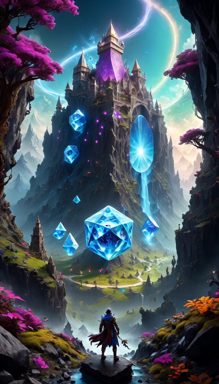 (best quality,4K,8K,high resolution,masterpiece:1.2), Super detailed, (actual,photoactual,photo-actual:1.37), Roll the dice, Magical Realism, fantasy, Dungeons and Dragons, Surreal landscape, ethereal lights, Mysterious aura, intricate details, bright colors, dreamlike atmosphere, magical creatures, Intricate dice design, Immersive worlds, occult symbols, Imaginative artwork, Mesmerizing composition, otherworldly elements, mythology figure, dynamic poses, epic adventure, fantastic scenery, intriguing visuals.