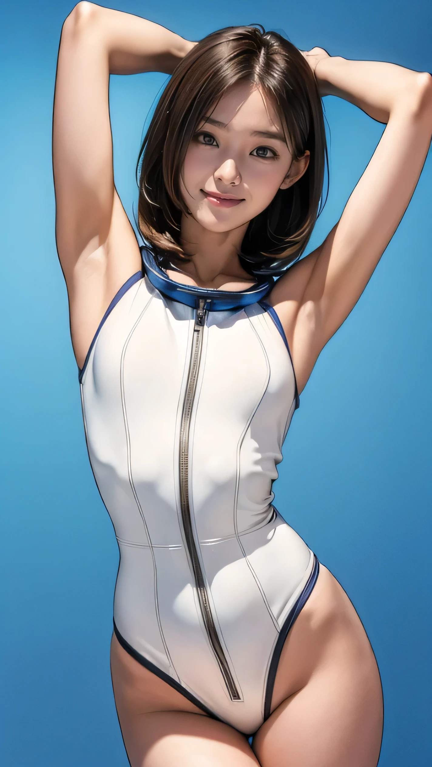 actual,best actual quality:1.1),(photo shoot:1.1),(High resolution), (Highly detailed and actual face),Half body,(actual human skin),(everyone),( with white skin,Light brown short Bob, Wear a sexy tight astronaut suit,) A room in the space station, ((15 year old smile, Slim, thin waist, thin thighs, Thin arms)), ((raise your arms, please let me see your armpits))
