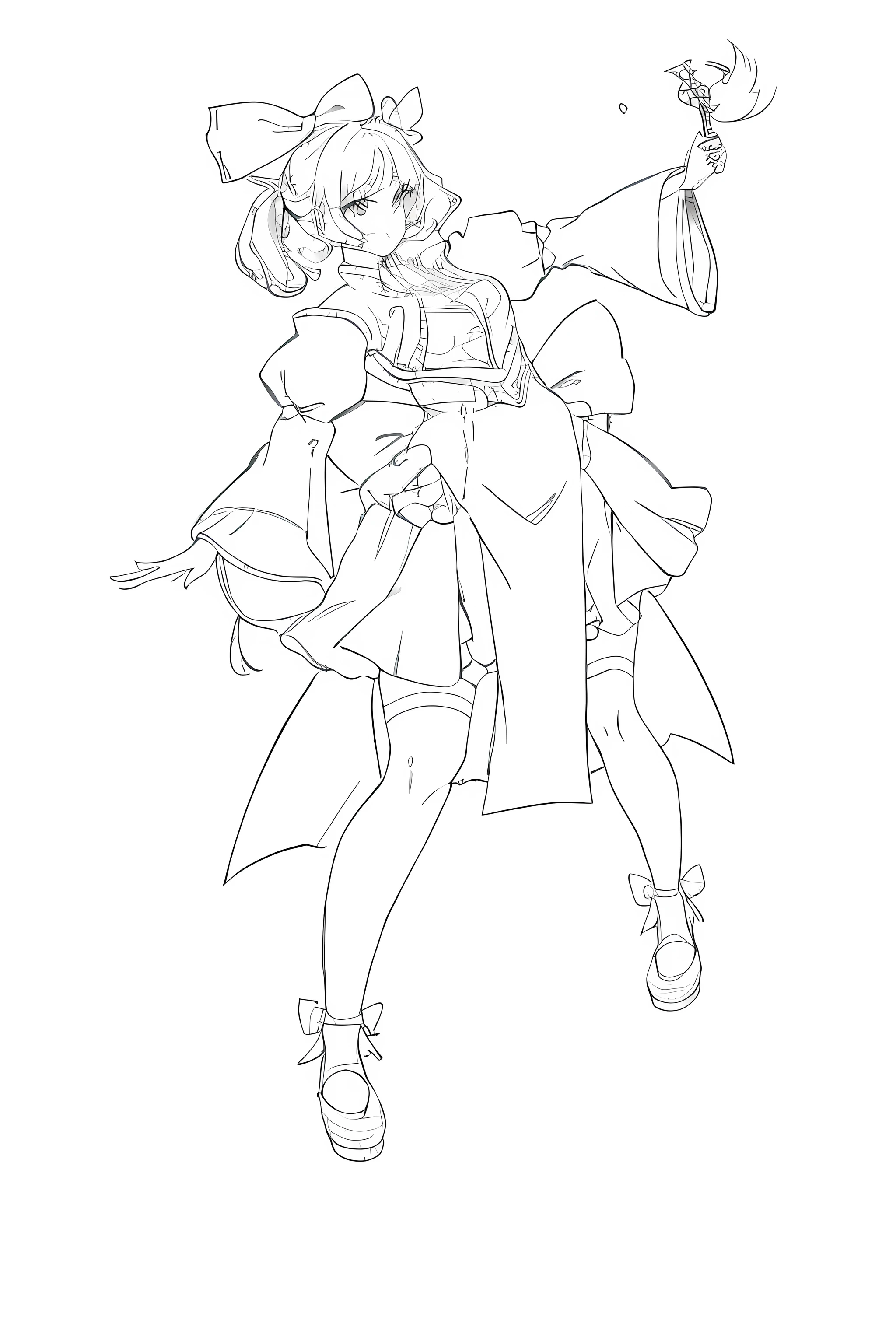A painting,The painting shows a woman wearing a dress and coat holding a sword, perfect line art, clean line art, clean anime outlines, line art, simple line art, line art behance hd, bold line art, thick line art, heavy line art, outline drawing, intense line art, thick black line art, extremely fine ink line art, line art!!, line drawing