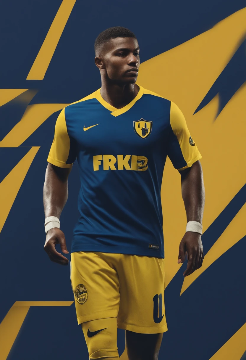 Camiseta de soccer marca nike de color amarillo detalles de color azul, logo del equipo centrado en el pecho
