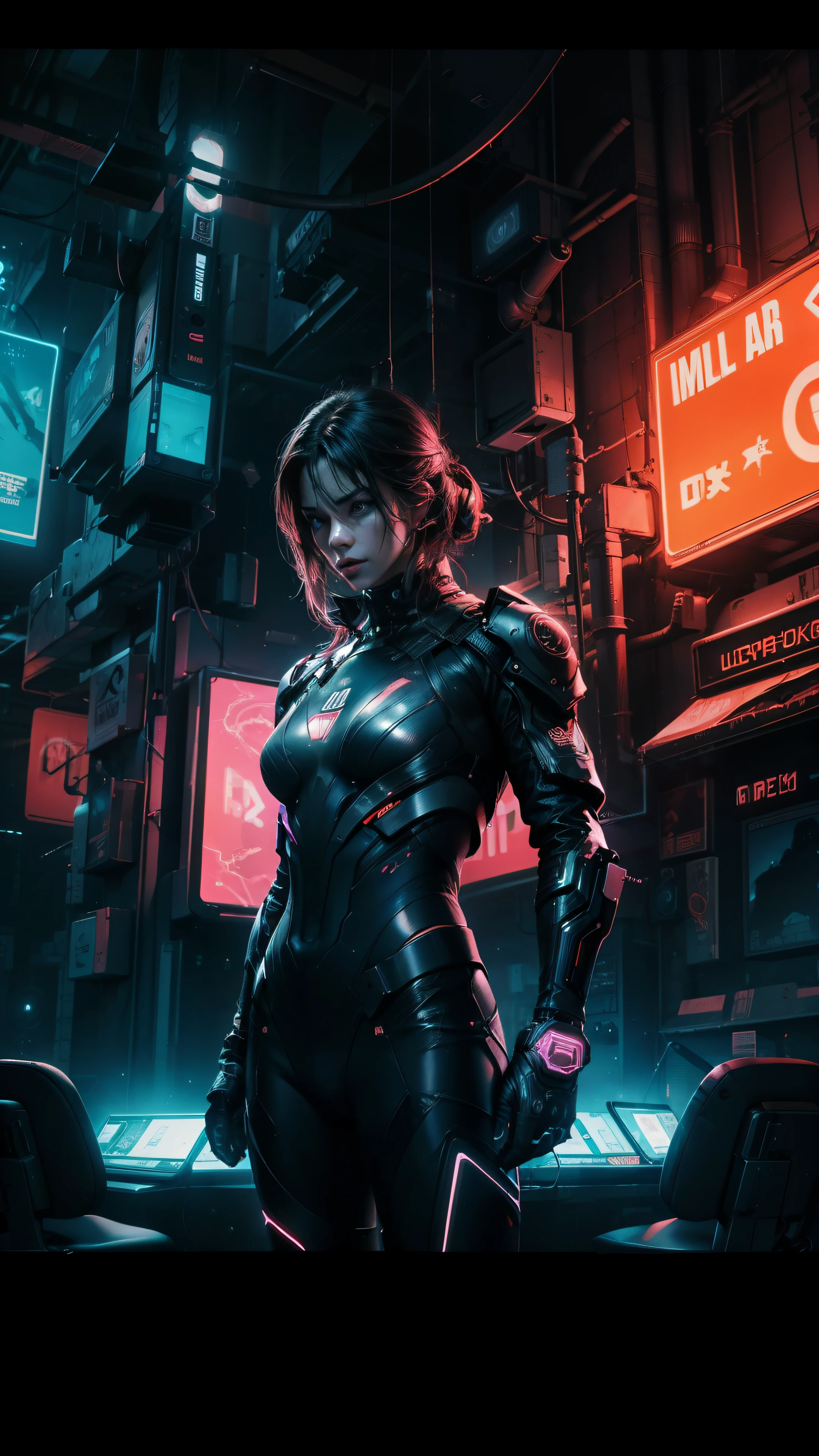 High-definition images with ultra-fine detail and cinematic lighting, evoking a cyberpunk atmosphere. A giant cellphone appearing on the screen, upscaled to the highest resolution, with neon lights illuminating the edges and holographic text hovering above it. The cells within the phone's screen flicker with an absurd level of detail and realistic, photorealistic imagery. The pixels dance in the dimly lit room, creating an unbelievably ridiculous and immersive experience. The file size is huge, and the depth perception is unified, giving an 8k wallpaper-like feeling. The lighting contrasts play with the dynamic pose of the phone, making it