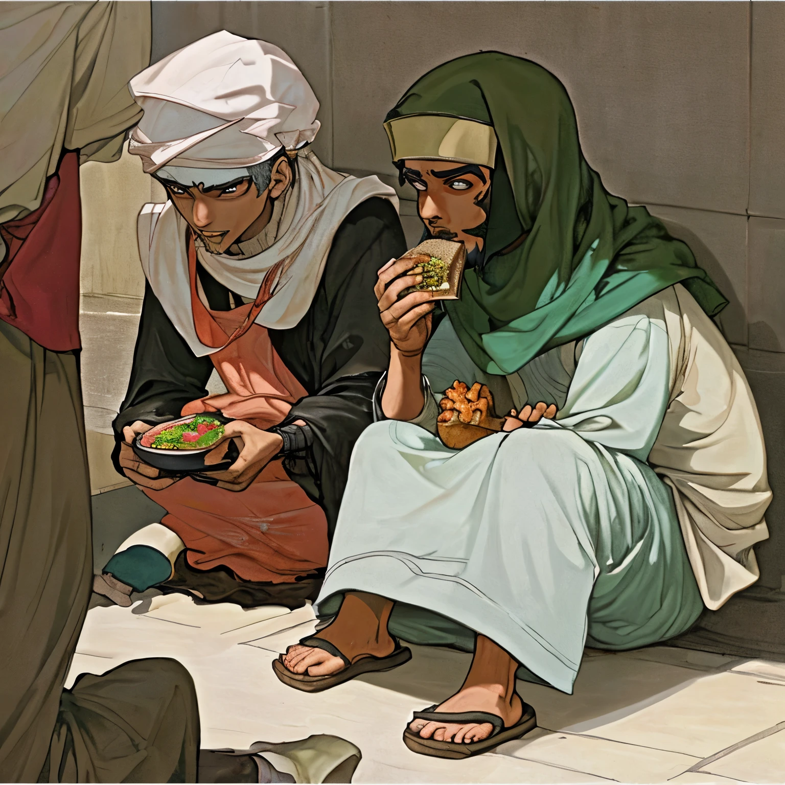 boys muslim, give charity, give food for beggar