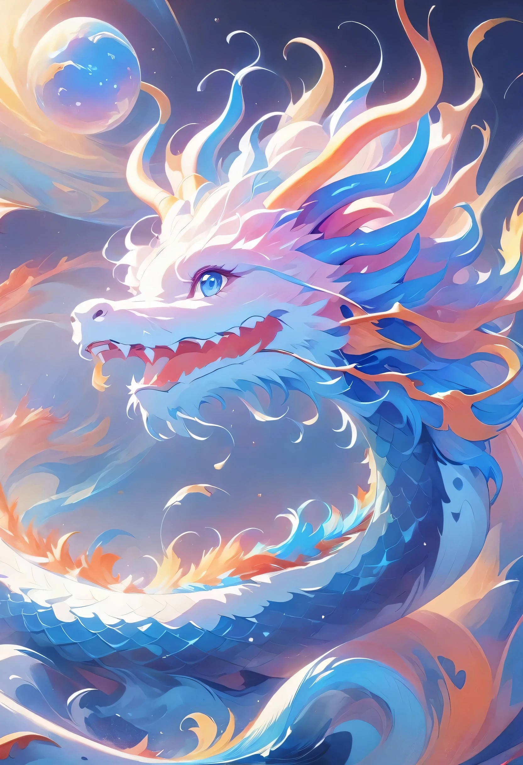 abstract painting,Chinese Dragon,Reflective water under the starry sky,meteor,blue,texture,pattern,glass texture