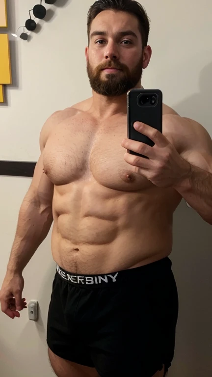 Muscular bodybuilder bearded beefy