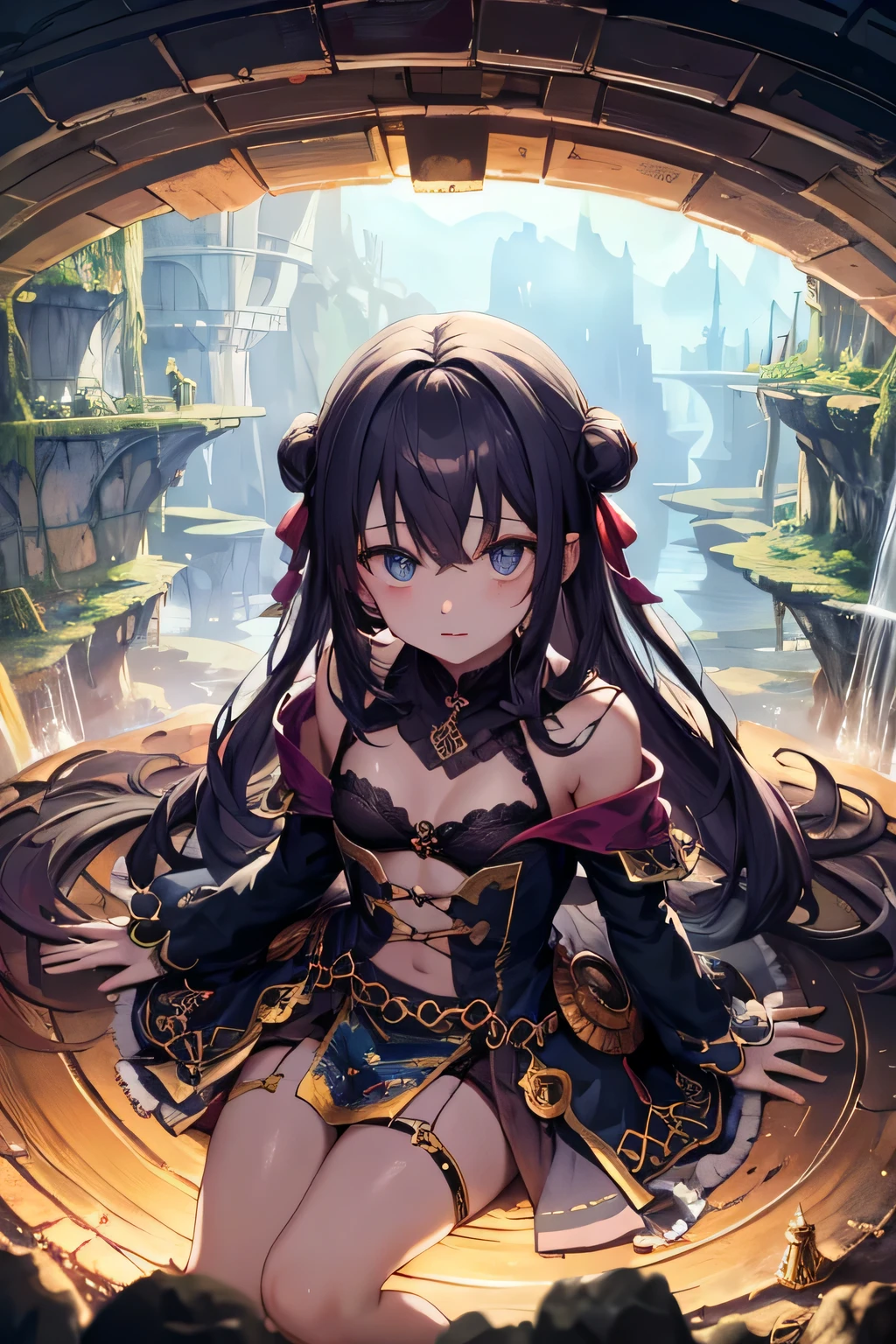 ((highest quality)), ((masterpiece)), (be familiar with), fantasy、underground city、underground lake