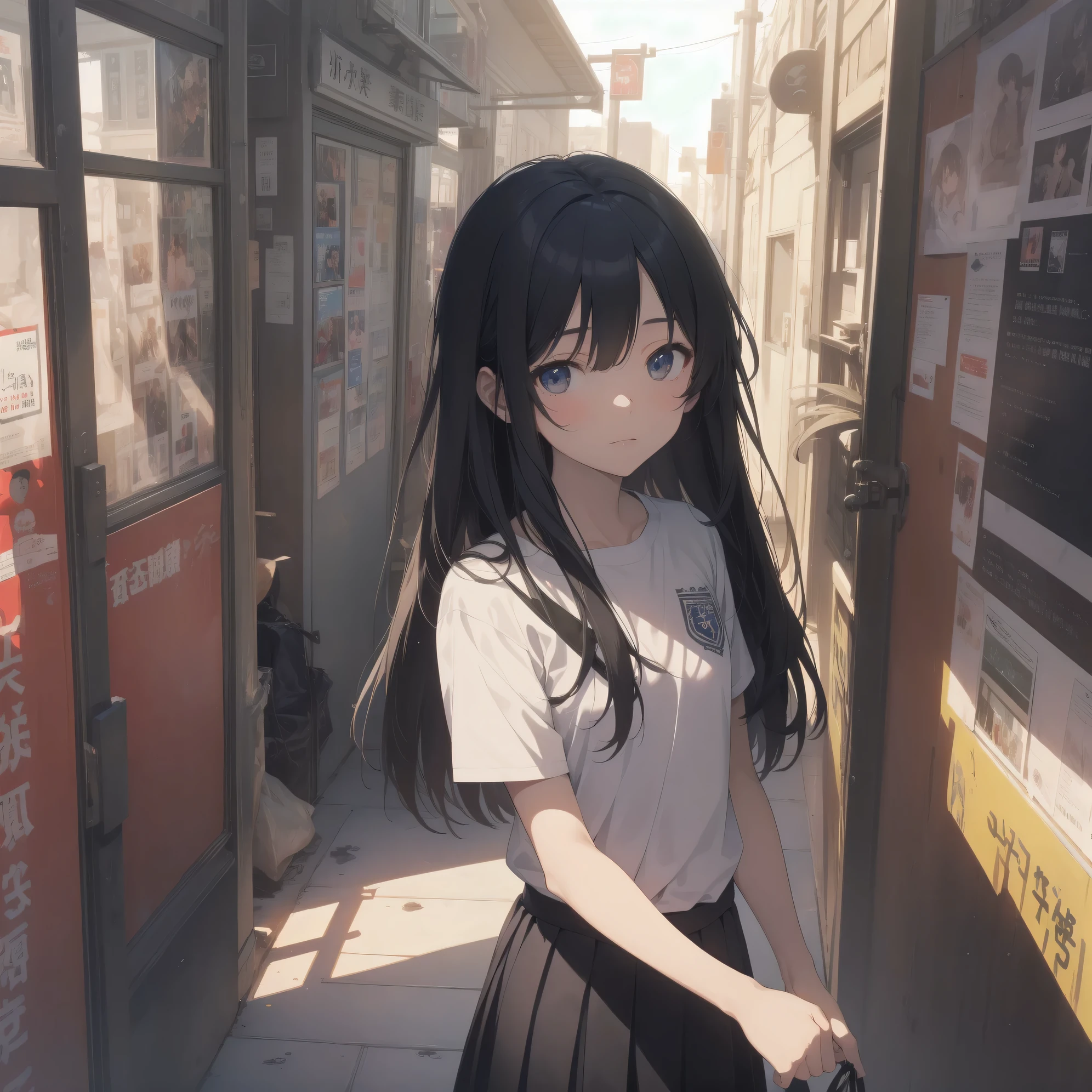 ultra-absurdres-Top quality by artist God, ultra-detailed, high resolution, anime moe artstyle, best anime 8k konachan wallpaper, pixiv contest winner, perfect anatomy,break, 1girl, (Please draw a girl walking sleepily to school alone. )break,(Solo,little female, -yeld:1.Full limbs, complete fingers,a junior hiiveness of immature bodies, (very short hair), short cut, flat chest, , small butt, small black eyes, beautiful detailed eyes, well-proportioned iris and pupils, expressive eyes, highres detailed hair, soft expression, school_uniform, white shirt, pleated skirt,(Detailed Lighting), (Detailed background), in the School commute route. break,super detailed skin, Best cinematic lighting powered by famous artist, 8k,beauty illustration,photoshop_(medium),very aesthetic,break,((artist:unasaka ryou )), artist:akinashi yuu ,artist:oyari ashito ,artist:kantoku ,