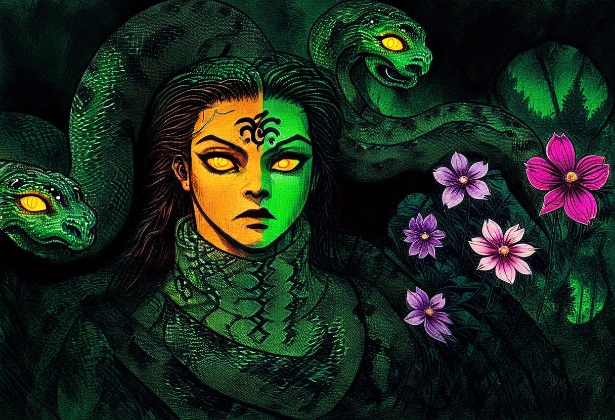 newspaper background, smooth curves, green plants, kodachrome, perfect body, jim lee, cloud:1.2, disturbing:1.5, solo female, color splash, by pablo picasso, redhead girl, fantasy scifi creature, sampler: euler, black_hair