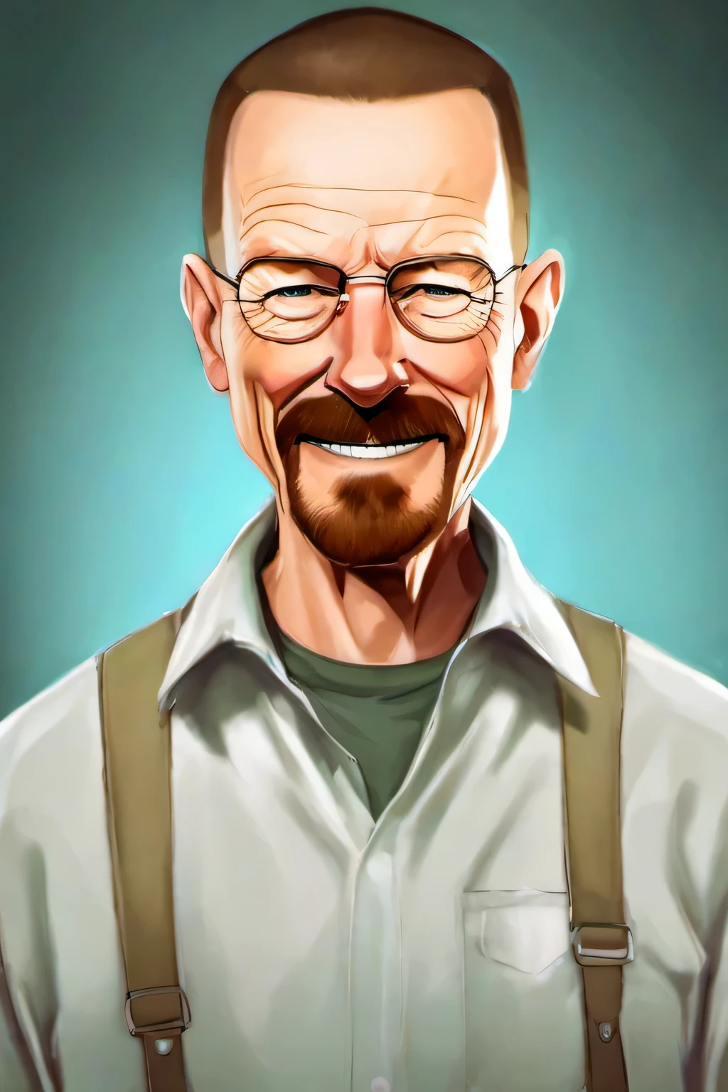 PEToonReal,
Walter White,sorridente,segurando um mineral