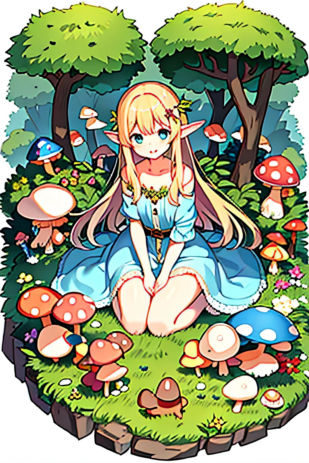 ((highest quality)), ((masterpiece)), (be familiar with), fantasy、mushroom、in the forest、Fairies、Elven Village